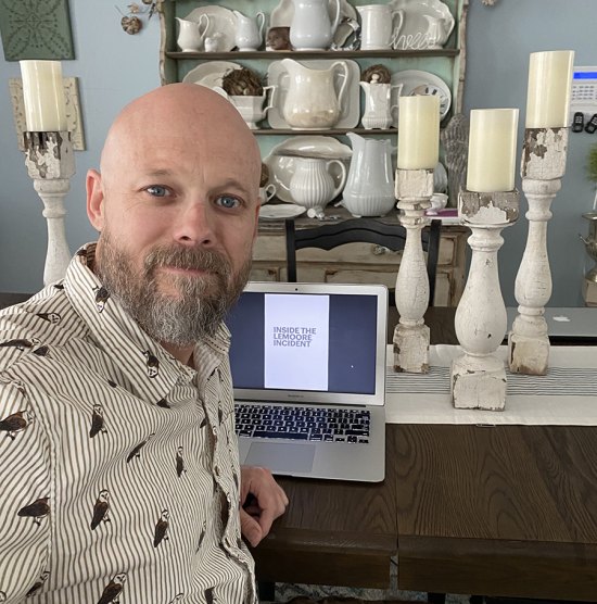 Lemoore High grad and first-time novelist Jeffrey August in his Pleasanton home.